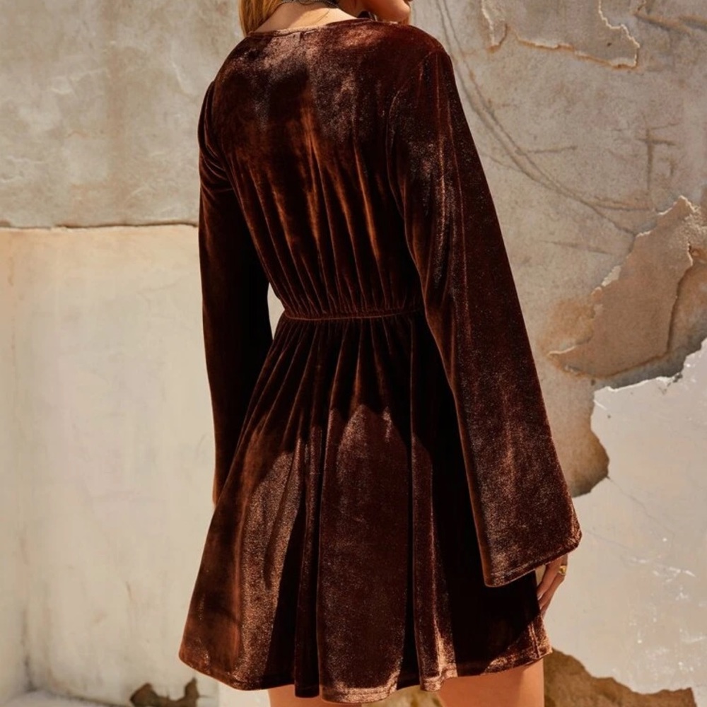 Boho embroidered tassel velvet long sleeve dress - Picture 2 of 7
